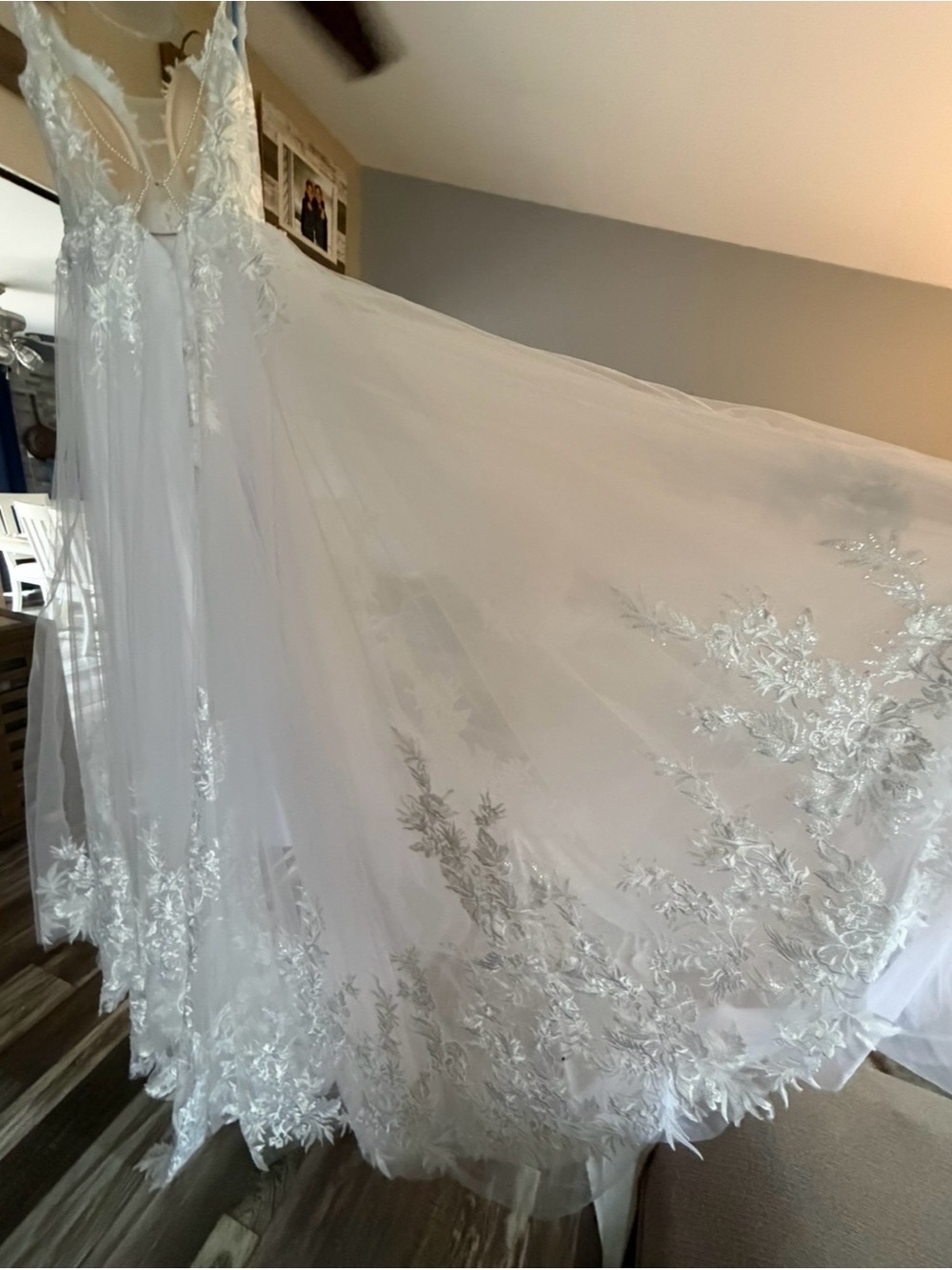 New Elegant White Floral Lace Tulle Dress by